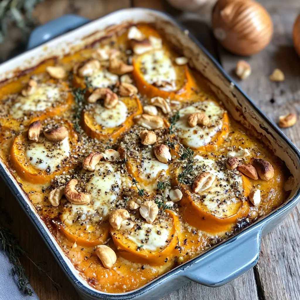 Douceur Automnale: Gratin de Potiron au Miel, Brebis Fondant et Cajou Croustillant