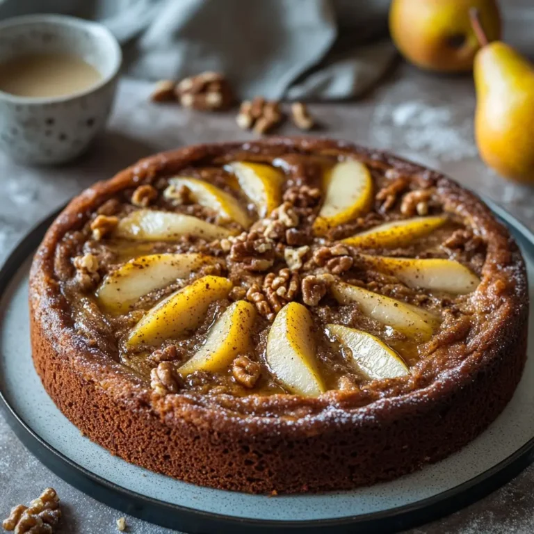 Douceur Automnale : Gâteau Moelleux aux Poires et Noix Croquantes