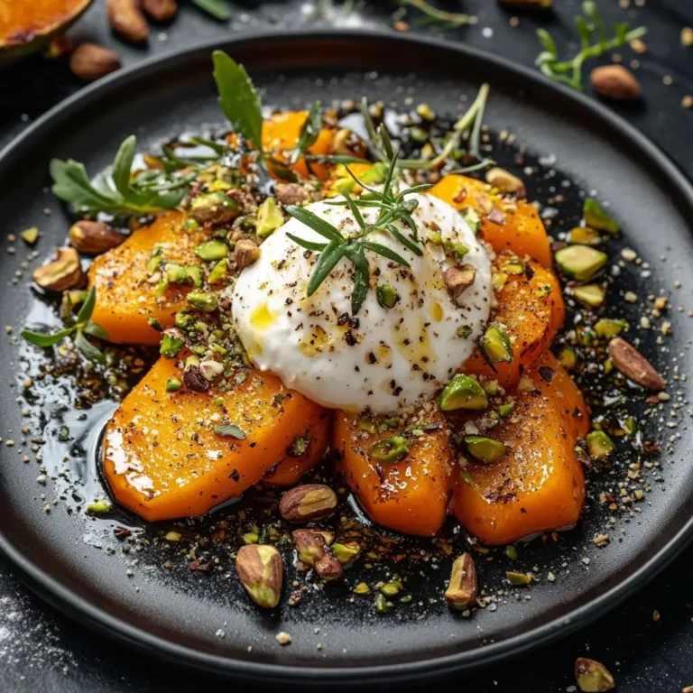 Douceur d'automne : Butternut caramélisé, nuages de burrata et éclats de pistaches