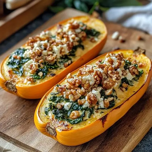 Délice d'automne : Butternut gourmande aux épinards, feta crémeuse et noix croquantes