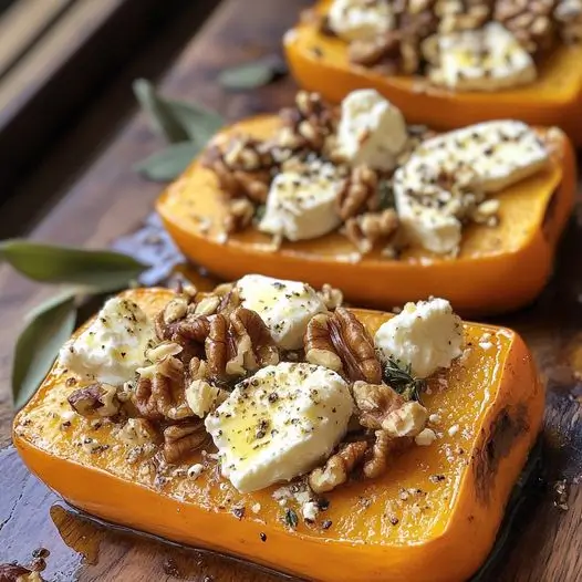 Butternut rôtie au miel, feta crémeuse et noix