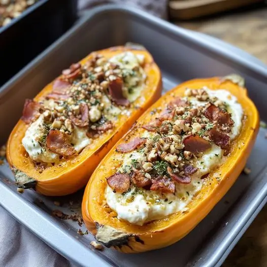 Butternut farcie aux lardons et au chèvre