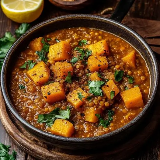 Ragoût de Lentilles Corail, Courge Butternut et Épices