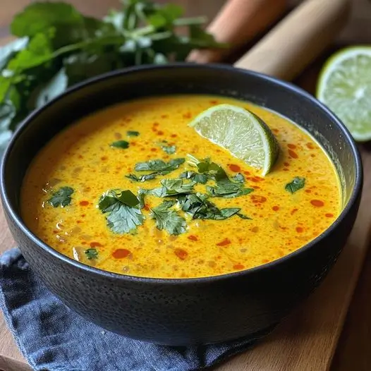 Soupe de Lentilles Corail et Lait de Coco au Curry et Citron Vert