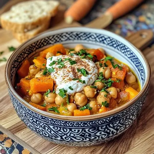 Tajine de Légumes d'Hiver et Pois Chiches à la Crème d'Avoine