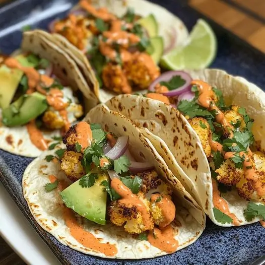 Tacos de Chou-Fleur à la Noix de Coco et Sauce Sriracha