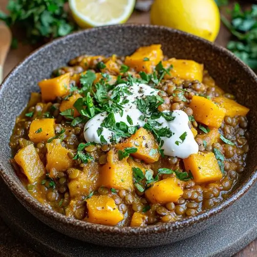 Tajine de Lentilles et de Butternut au Citron et à la Crème de Coco