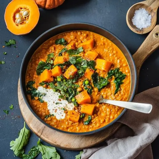 Dahl de Lentilles Corail et Potimarron au Lait de Coco et Épices Douces