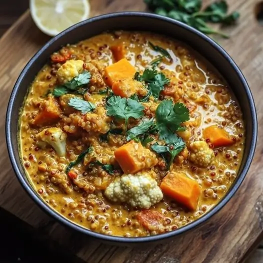 Curry de quinoa, lentilles corail et légumes d'hiver à la crème de coco