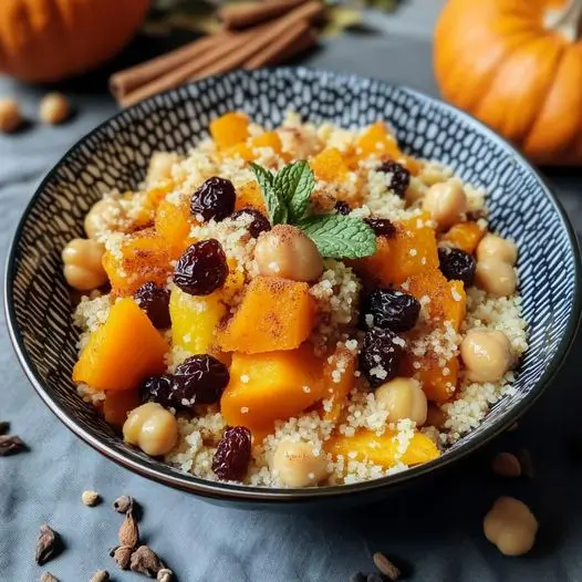 Couscous au Potiron, Pois Chiches et Raisins Secs