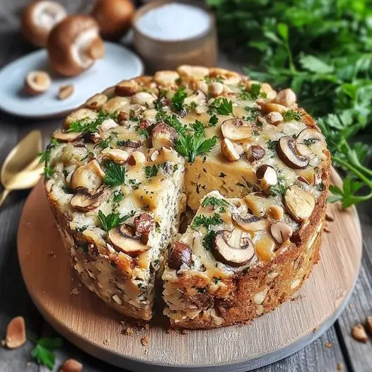 Cake aux Champignons, Comté, Noisettes et Persil Plat