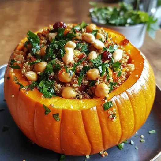 Potiron Farci aux Pois Chiches, Quinoa et Herbes