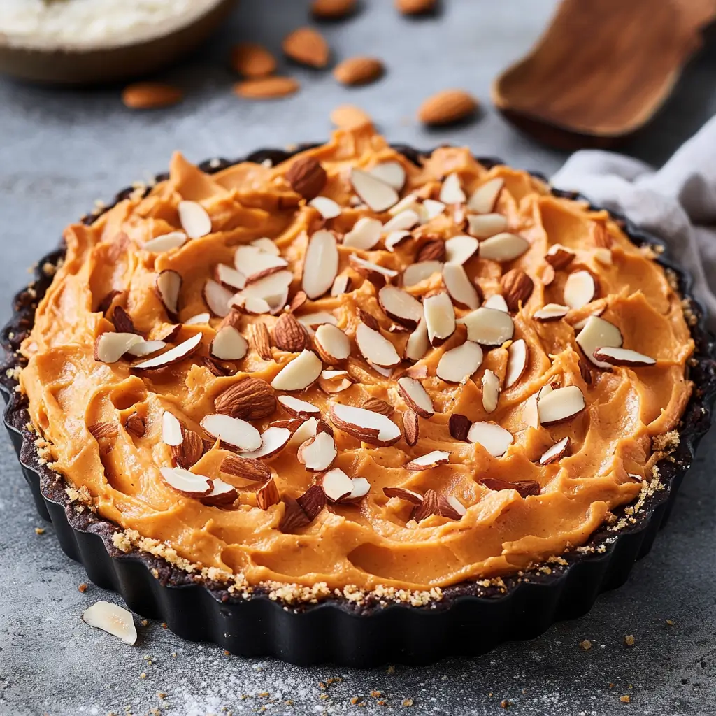 tarte de patate douce à la crème de coco et aux amandes