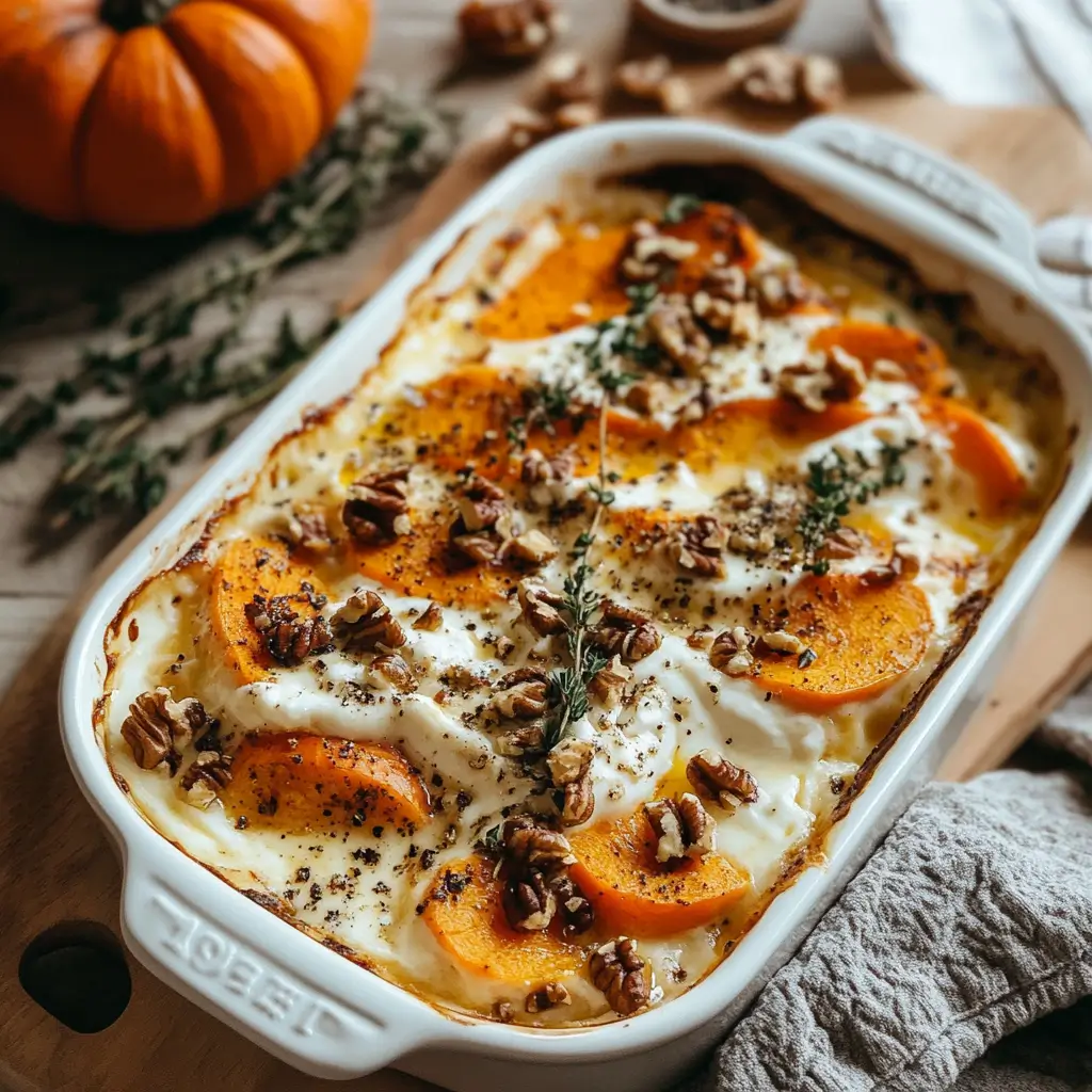 Gratin de Potimarron et Carottes au Chèvre Frais et aux Noix