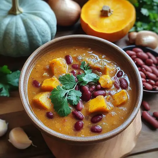 Curry Végétarien de Potimarron et Haricots Rouges au Lait de Soja