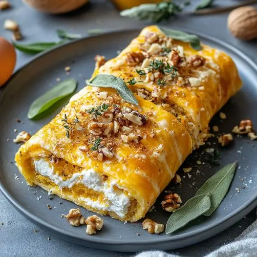 Roulé à la Courge Butternut, Fromage de Chèvre et Noix