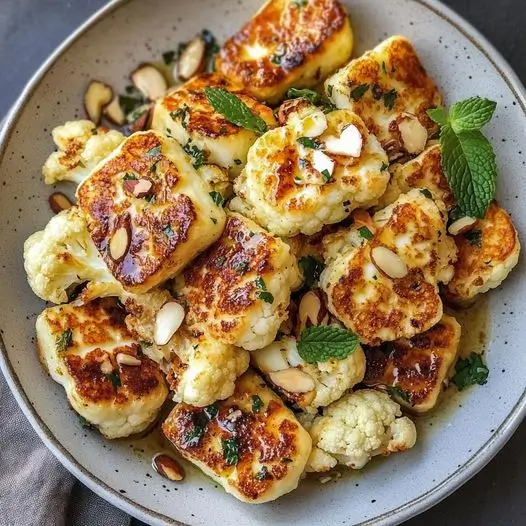 Délicieux Chou-fleur Rôti au Miel et au Curry, Halloumi Grillé et Amandes