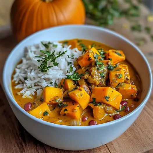 Curry Végétarien de Potimarron et Haricots Rouges au Lait de Soja