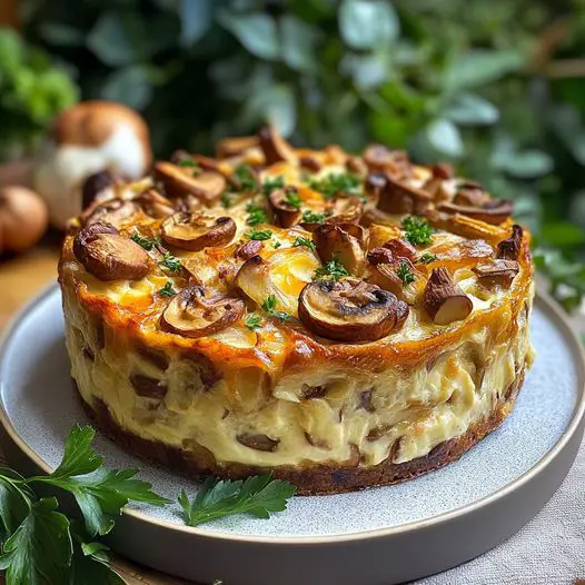 Cake aux Champignons, Comté, Noisettes et Persil Plat