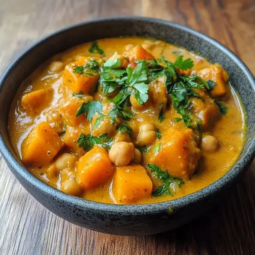 Curry de Courge Butternut et Pois Chiches au Lait de Coco