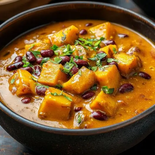 Curry Végétarien de Potimarron et Haricots Rouges au Lait de Soja