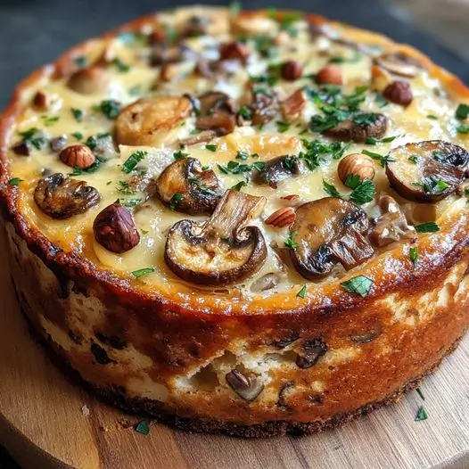 Cake aux Champignons, Comté, Noisettes et Persil Plat