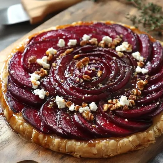 Tarte Tatin de Betteraves Rôties, Miel et Fromage de Chèvre - Une Explosion de Saveurs qui Fera Tourner les Têtes!