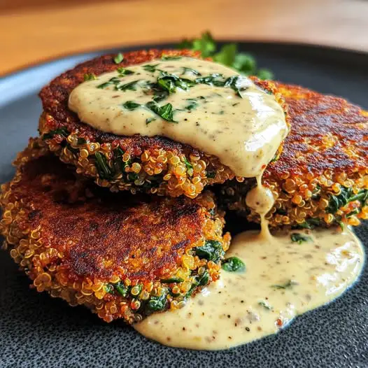 Galettes de Quinoa et Épinards au Curry, Sauce à la Noix de Cajou