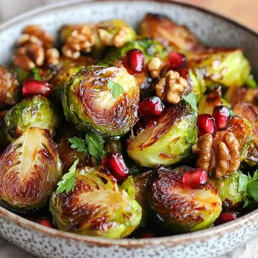 Choux de Bruxelles rôtis au vinaigre balsamique, grenade et noix : Le plat d'hiver qui va vous réconcilier avec les légumes !