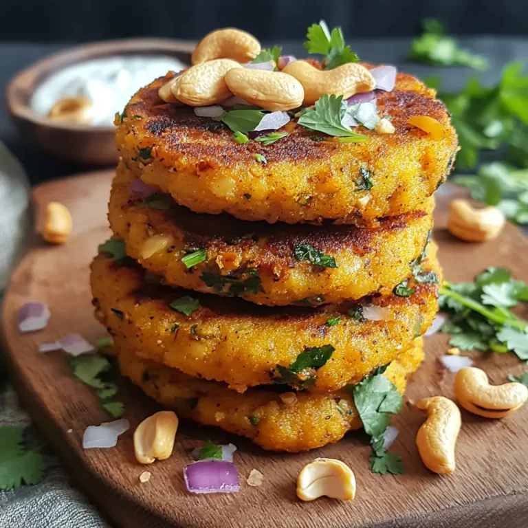 Galettes de Pois Chiches au Curry Doux, Crème de Coco et Cajou Croquant