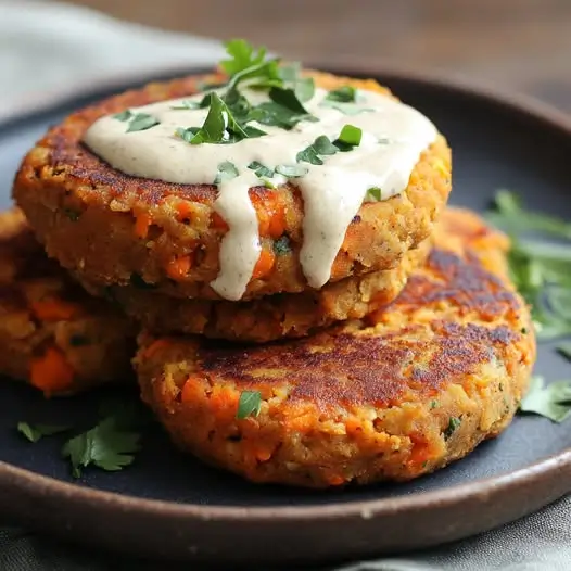 Galettes de Pois Chiches et Carottes au Cumin, Sauce Tahini à l'Ail