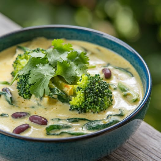 Curry de Brocoli, Épinards et Haricots Noirs au Lait de Coco