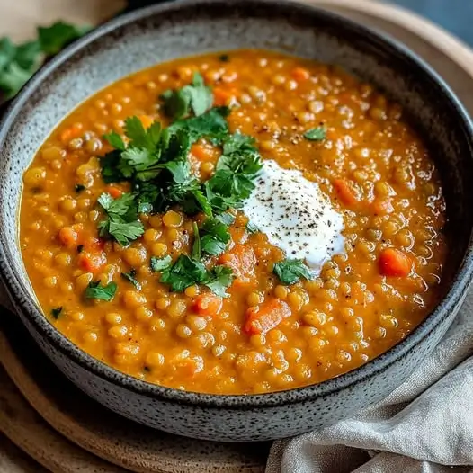 Soupe de Lentilles Corail au Curry et Lait de Coco