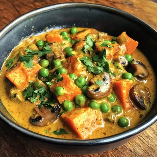 Curry Crémeux de Patates Douces, Champignons et Petits Pois au Lait de Cajou : L'Explosion de Saveurs Réconfortantes !