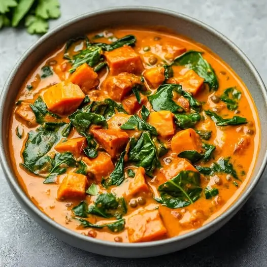 Curry de Patate Douce, Épinards et Lentilles Corail