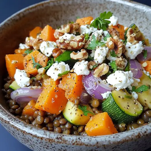 Mélange de Lentilles Tièdes et Légumes de Saison