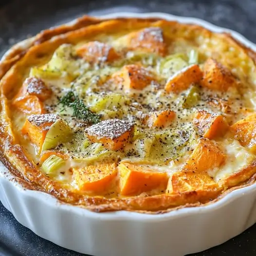 Clafoutis Salé aux Patates Douces, Poireaux et Comté