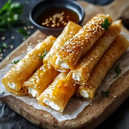 Roulés de Feta Croustillants avec Miel Épicé