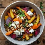 Salade Tiède de Lentilles et Légumes Rôtis à la Vinaigrette de Noix et Chèvre