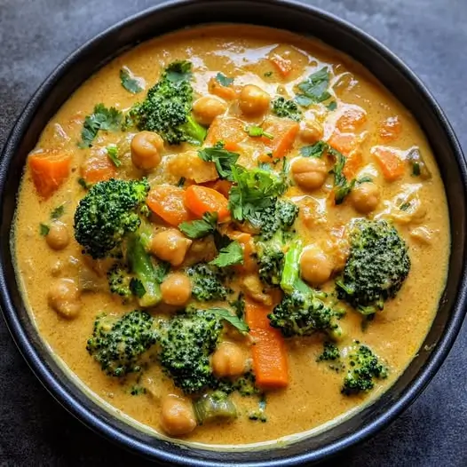 Curry de Carottes, Brocoli et Pois Chiches au Lait de Coco