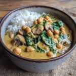 Ragoût de Pois Chiches, Épinards et Champignons à la Sauce Curry Crémée