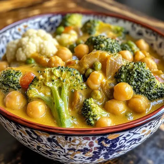 Curry Végétarien Crémeux aux Pois Chiches, Brocolis et Choux-Fleurs