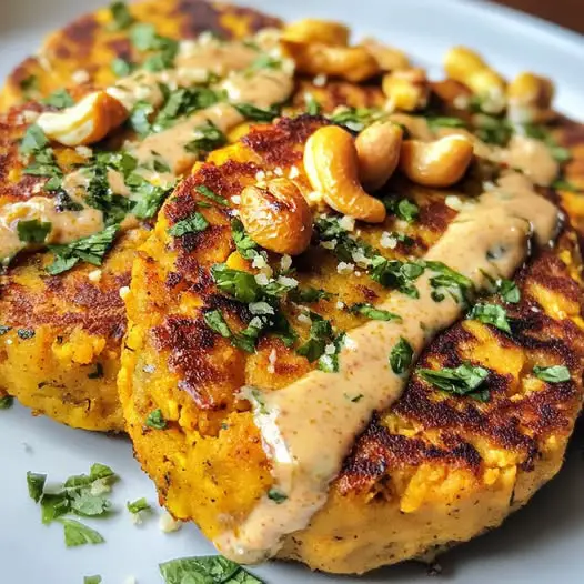 Steaks de Pois Chiches au Curry, Sauce au Coco et Noix de Cajou : Voyage gustatif végétarien !