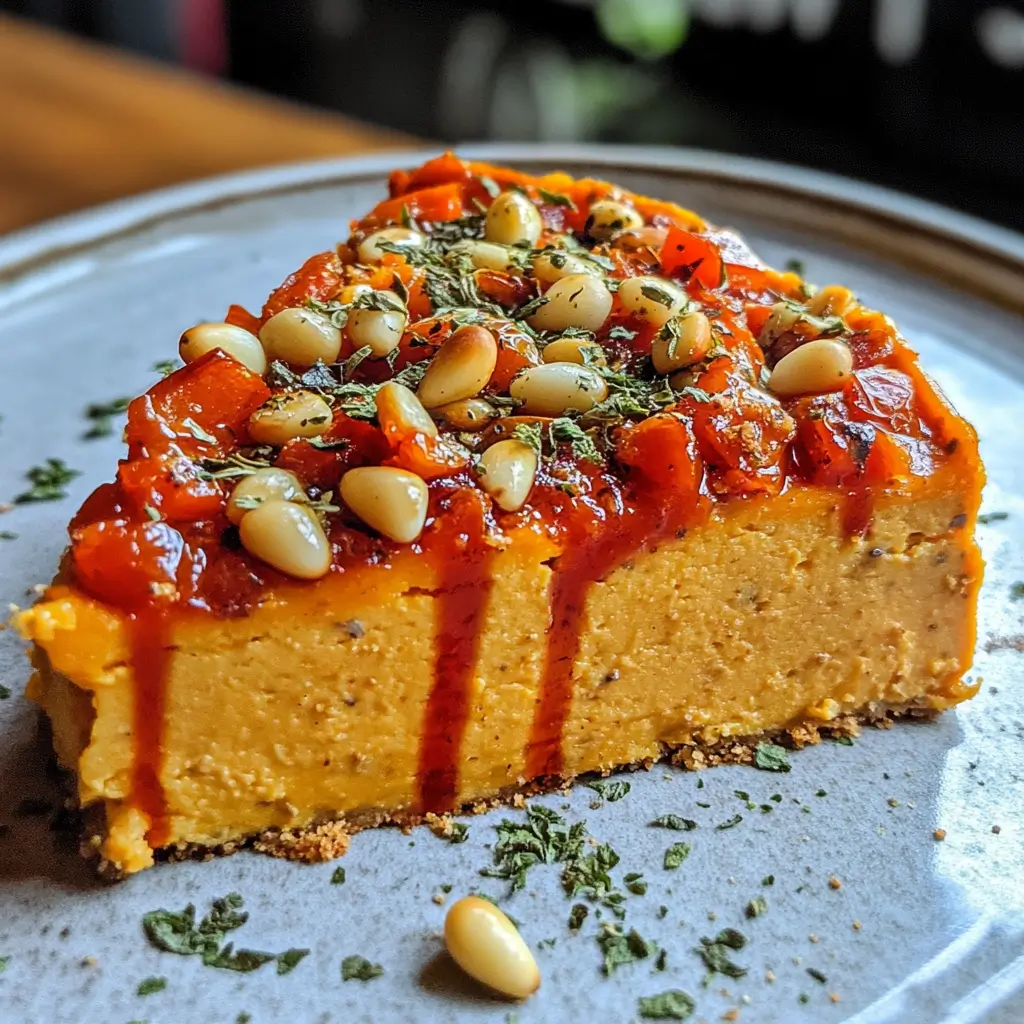 Gâteau de Patate Douce et Chèvre, Coulis de Tomate Rôtie et Pignons