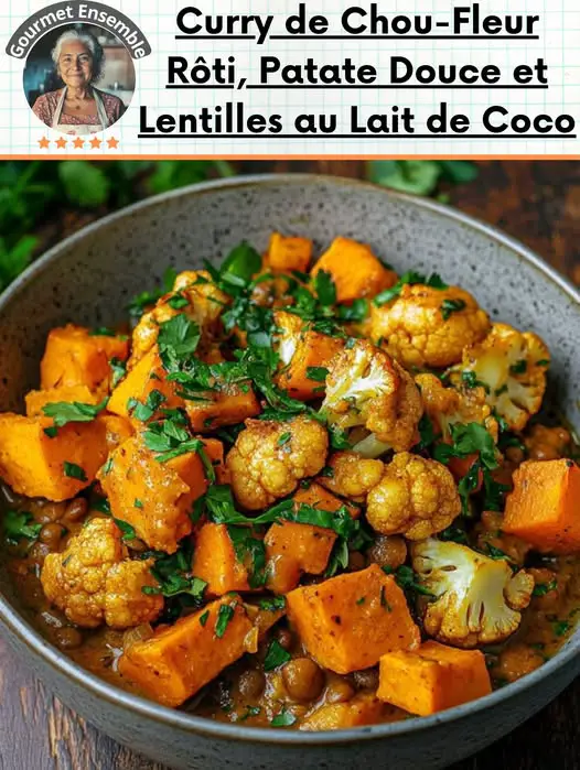 Curry de Chou-Fleur Rôti, Patate Douce et Lentilles au Lait de Coco