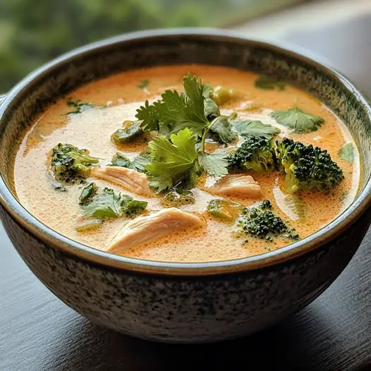 Soupe Thaï au Poulet, Lait de Coco, Citronnelle et Brocoli