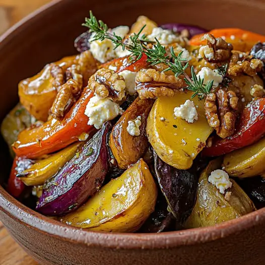 Légumes d'Hiver Confits au Miel et Romarin, Crème de Feta et Noix