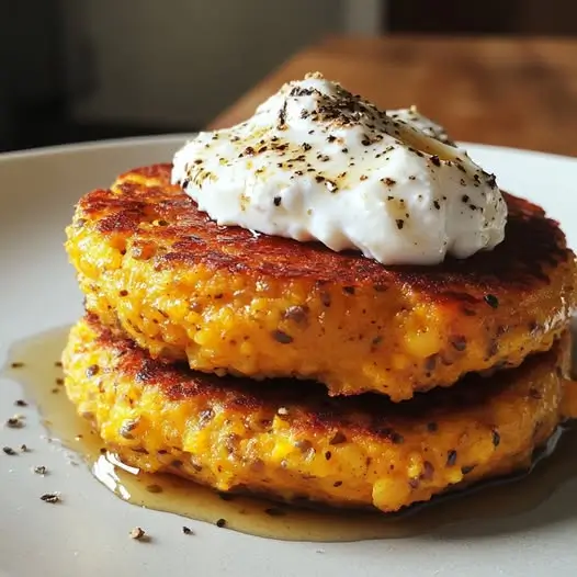 Galettes de lentilles corail et chèvre frais, vinaigrette au miel