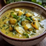 Curry de poireaux, pommes de terre et épinards