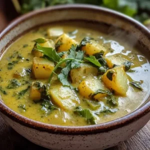 Curry de poireaux, pommes de terre et épinards